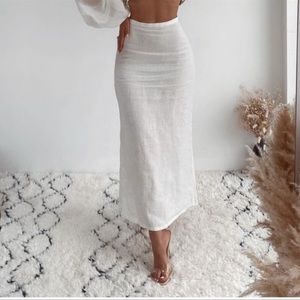 Zara - White Linen MIDI Skirt - XXL